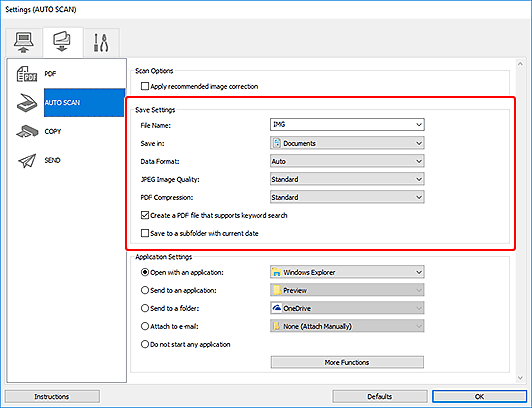 figure: Settings dialog box